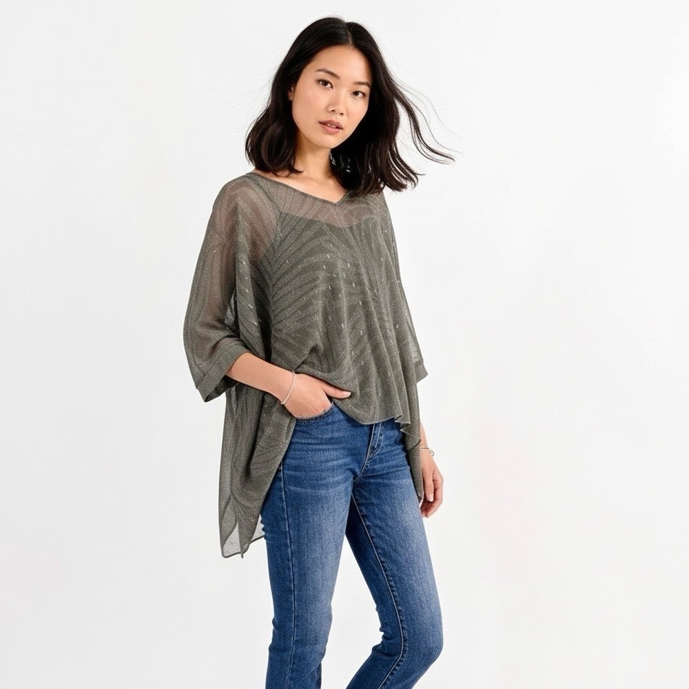 Molly Bracken Jena Top Large Olive Loose Fit Veil & Cami Lagenlook‎ Boho Flowy